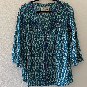 Irving & Fine Embroidered Split Neck Cotton Tunic